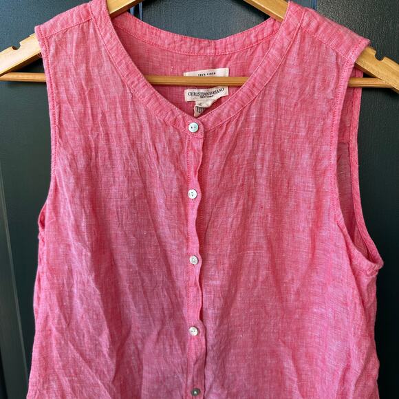 Christian Siriano Pink 100% Linen Sleeveless Button Front Tank Top M Summer - Picture 2 of 6